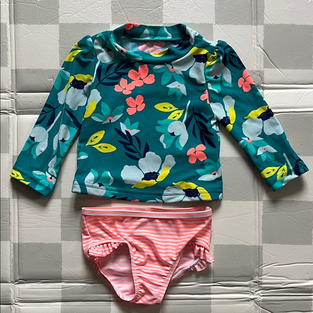 Carter's Teal and Coral Floral Kids Swimsuit